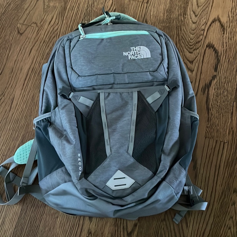 Gray and teal North Face Recon Backpack